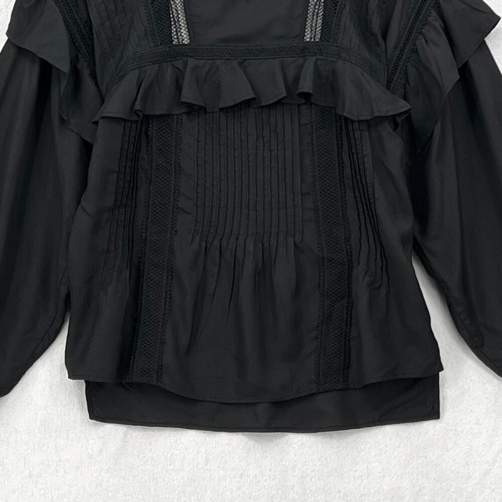 ALLSAINTS Juliette Pintuck Ruffle Top Womens 00 Black Square Neck Balloon Sleeve - Picture 7 of 13